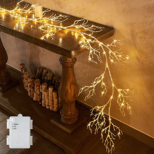 LITBLOOM Lighted Garland with Timer 120 LED Fairy Lights 6FT, Decorative Garland with Lights Battery Operated for Indoor Outdoor Home Fireplace Mantle Christmas Decoration
