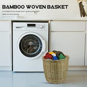 PATKAW Bamboo Woven Wastebasket Round Trash Can Rattan Storage Basket Wicker Waste Basket with Lid Garbage Container Bin for Bedroom Bathroom Office Home