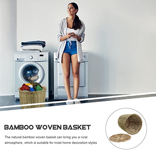 PATKAW Bamboo Woven Wastebasket Round Trash Can Rattan Storage Basket Wicker Waste Basket with Lid Garbage Container Bin for Bedroom Bathroom Office Home