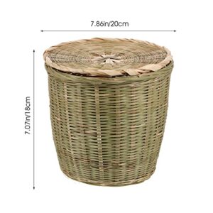 PATKAW Bamboo Woven Wastebasket Round Trash Can Rattan Storage Basket Wicker Waste Basket with Lid Garbage Container Bin for Bedroom Bathroom Office Home