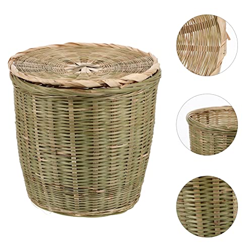 PATKAW Bamboo Woven Wastebasket Round Trash Can Rattan Storage Basket Wicker Waste Basket with Lid Garbage Container Bin for Bedroom Bathroom Office Home