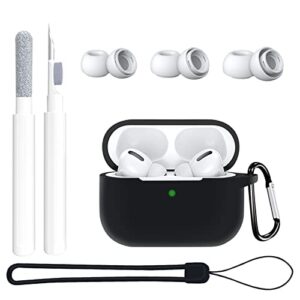 [3 in 1]2022 AirPods Pro 2 Case with Cleaner Kit&Replacement Ear Tips,Air Pods Pro 2nd Generation Silicone Protective Cover,Cleaning Pen for Air Pods Pro Eartips with Noise Reduction Hole(S/M/L),Black