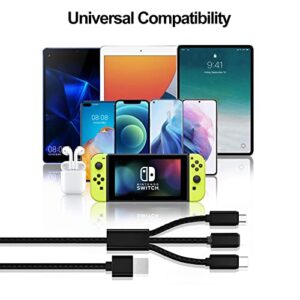 Multi Charging Cable, 4Pack/4FT 3 in 1 Fast Charging Cord Adapter with USB-C, Type C/Micro USB Port Connectors, Nylon Braided Universal Multiple USB Cable for Cell Phones, Android Devices and More
