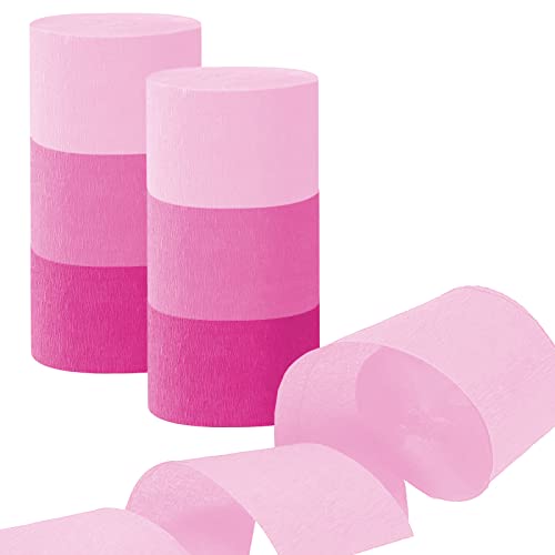 Pink Crepe Paper Streamers - 6 Rolls Party Streamers for Bachelorette Baby Shower Girl Birthday Party Decorations