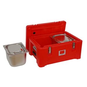 FORCOOK Hot Boxes for Catering Insulated Food Pan Carrier Food Warmer Box Keep Food Hot Or Cold with Two Second-Size 18/8 Stainless Steel Leak-Proof Hotel Pans Red