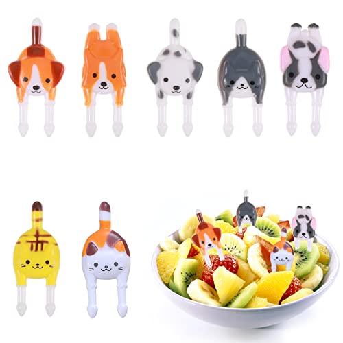 Hi.FANCY 7Pcs Animal Dog Cat Food Mini Forks Lunch Box, Animal Bento Deco Kids Toothpicks, Reusable Kids Toothpicks Bento Box Accessories