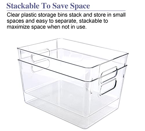 Clear Plastic Storage Bins Pantry Organizer Bins for Kitchen Refrigerator Fridge Cabinet Freezer Bathrooms Acrylic Organizers Storage Bins, Clear Bins with Cutout Handles(4 Pack)