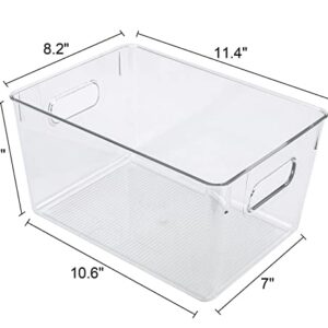 Clear Plastic Storage Bins Pantry Organizer Bins for Kitchen Refrigerator Fridge Cabinet Freezer Bathrooms Acrylic Organizers Storage Bins, Clear Bins with Cutout Handles(4 Pack)