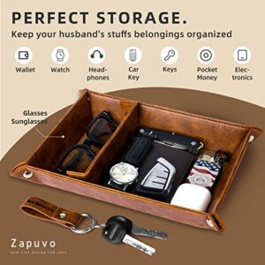 ZAPUVO Best Husband Ever Gifts PU Leather Tray and Keychain, Unique Valentine's Day Anniversary Birthday Gifts from Wife, Men Gift Ideas for Him Husband Who Has Everything for Fathers Day Christmas