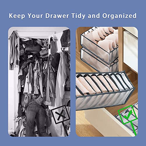6 Pcs Clothes Organizer,Drawer Organizer Clothes,Wardrobe Drawer Organizers Clothes Closet Storage ,Foldable Mesh Separation Box for T-shirt, Socks, Legging, Scarves, Underwear (Grey, 6/7/11 Grids)