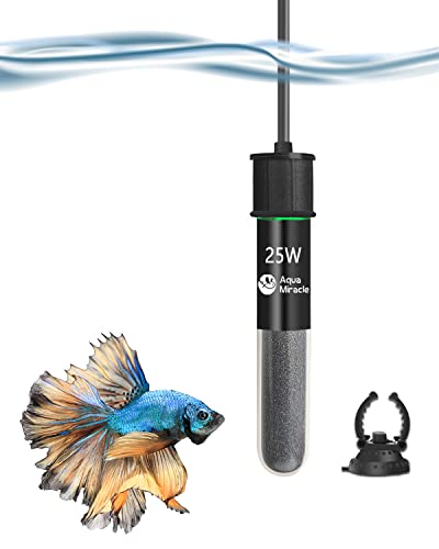 AquaMiracle 25W Small Aquarium Heater Submersible Fish Tank Heater Betta Heater, Easy Operation with Preset Temperature 78℉(26℃), for Tanks up to 5 Gallon