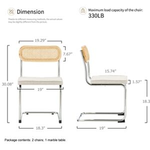 Brafab Mid Century Modern Dining Chairs Set of 2, Accent Kitchen Chairs with Natural Rattan Backrest, Modern Industrial Upholstered Metal Chairs for Dining Living Room Kitchen（White）