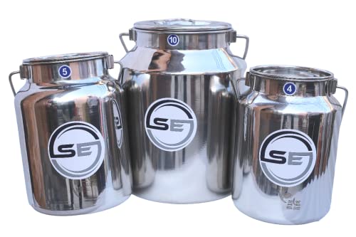 SE Metal Milk Jug, 4 Ltr (1 Gal) - Stainless Steel Jug, Rustic Milk Cans with Lid, Old Fashion Milk Jug Vases