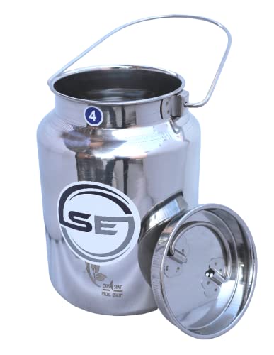 SE Metal Milk Jug, 4 Ltr (1 Gal) - Stainless Steel Jug, Rustic Milk Cans with Lid, Old Fashion Milk Jug Vases