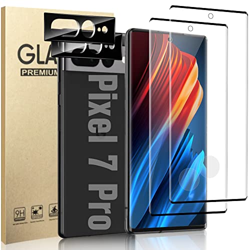 [2+2 Pack] Google Pixel 7 Pro Screen Protector, 2 Pack Tempered Glass Film with 2 Pack Camera Lens Protector Fingerprint Compatible Scratch-Resistant Bubble Free for Pixel 7 Pro 5G 6.7 Inch