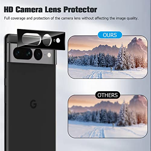 [2+2 Pack] Google Pixel 7 Pro Screen Protector, 2 Pack Tempered Glass Film with 2 Pack Camera Lens Protector Fingerprint Compatible Scratch-Resistant Bubble Free for Pixel 7 Pro 5G 6.7 Inch