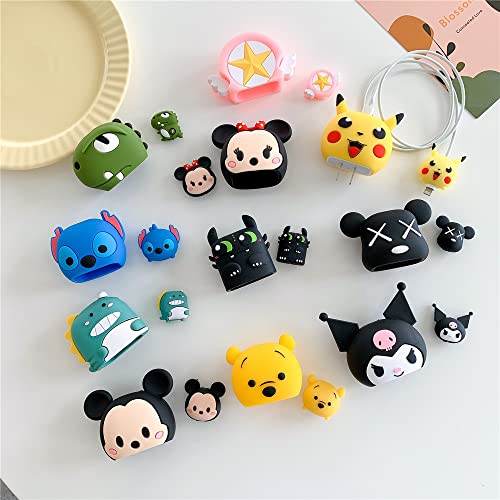 3D Protective Case for iPhone 20W USB-C Power Adapter Charger USB Lightning Cable, Cute Cartoon Series Soft Silicone Fast Lightning Chargers Cable Protective Cover for iPhone Charger (Blue Stitch)
