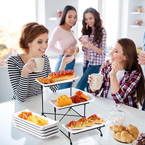 3 Pcs 3 Tier Serving Trays Rectangular 3 Tier Serving Stand Collapsible Sturdier Metal Rack Melamine Tiered Serving Tray Platters for Entertaining Fruit Food Display Dessert Cupcake Party (Black)