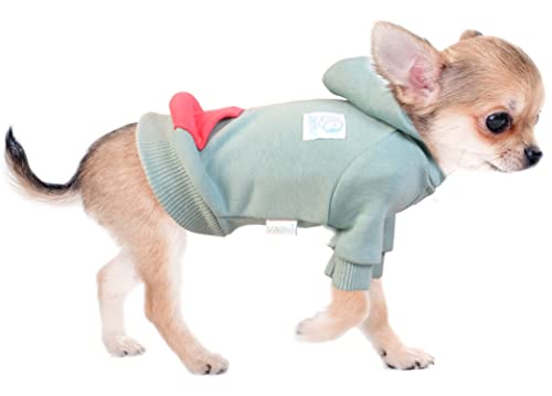 Upgraded Green SZAT PRO Teacup Dog Hoodies, 100% Cotton Puppy Clothes for Small Dogs and Cats, Chihuahua Clothes Pullover Sweaters for Dog Boys and Girls XXX-Small