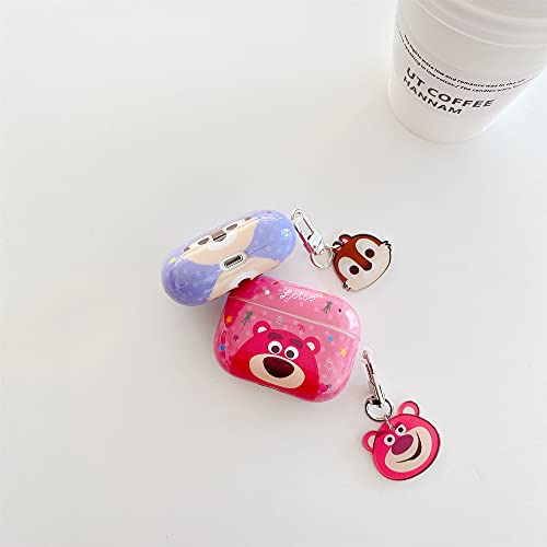 AirPods Pro 2 Case, Soft TPU Cover with Keychain Charm for Apple AirPod Pro 2nd Generation Lotso Huggin Bear Pink Color Disney Anime Animation Cartoon Cute Lovely Adorable Kids Girls Women