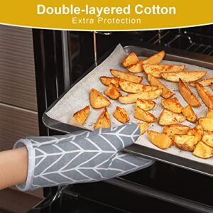 AUAUY Oven Mitts and Potholders BBQ Gloves-Oven Mitts and Pot Holders with Recycled Infill Silicone Non-Slip Cooking Gloves for Cooking Baking Grilling (6-Piece Set,Grey)