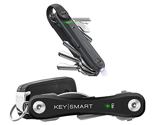 KeySmart Max - Compact Trackable Key Organizer w LED Flashlight and Tile Bluetooth Key Finder Technology (up to 14 Keys, Steel Gray) Bundle with KeySmart Pro (up to 10 Keys, Black)