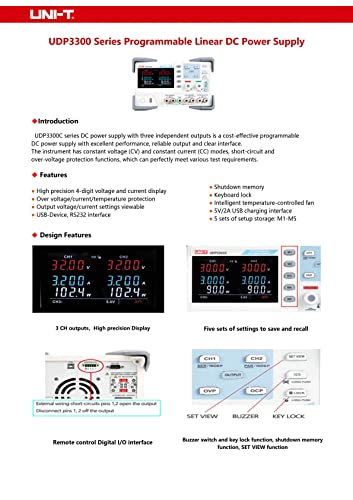 UNI-T UDP3303A Linear DC Power Supply 3 Channels Cost-Effective Program Control 30V 5A 10mV/1mA M1~M5 Settings Buzzer Key Lock