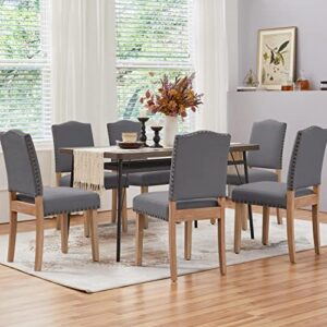 Yaheetech Dining Chairs Fabric Side Chair with Solid Wood Legs Parson Chairs with Nailhead Trim for Home Kitchen Living Room, Dark Gray, 6pcs