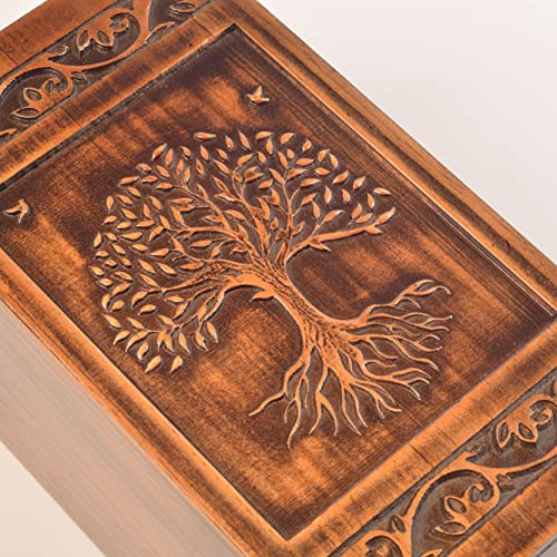 engmvwod Handmade Wooden Engraved Urn for Human Ashes 250lbs Adult Male Female Satin Bag Tree of Life Cremation urns pet Dog cat Box