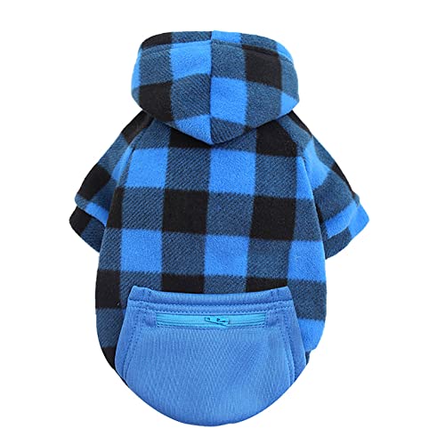 HonpraD Pet Clothes for Small Dogs Boy Plaid Zipper Pocket Autumn and Winter Chest Strap Pet Sweatshirt Cold Weather Coats Pajamas Winter Warm Clothes