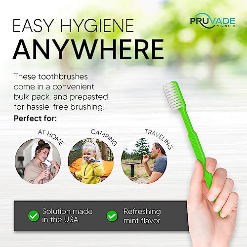 PRUVADE 144 Pack Disposable Toothbrushes with Toothpaste, Built In - Prepasted Toothbrushes Individually Wrapped |Single Use Waterless Tooth Brush with Soft Bristles for Airbnb, Hotel, Camping, Travel