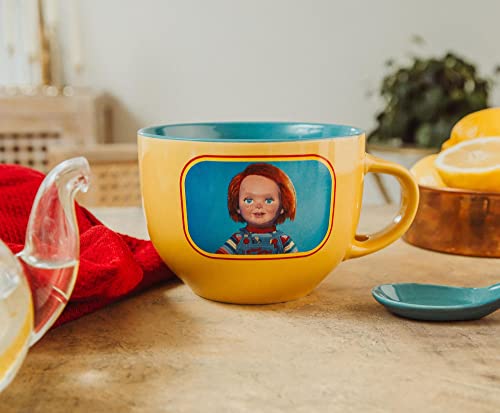 Child's Play Chucky "Good Guys" 24-Ounce Ceramic Soup Mug w/ Spoon | Bowl For Ice Cream, Cereal, Oatmeal | Large Coffee Cup For Espresso, Caffeine | Home & Kitchen Essential | Horror Movie Collectible