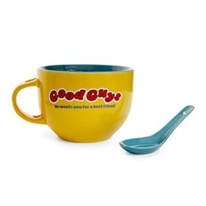 Child's Play Chucky "Good Guys" 24-Ounce Ceramic Soup Mug w/ Spoon | Bowl For Ice Cream, Cereal, Oatmeal | Large Coffee Cup For Espresso, Caffeine | Home & Kitchen Essential | Horror Movie Collectible
