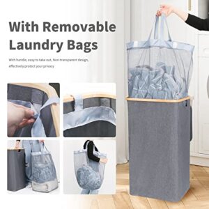 Airrniss Laundry Hamper with lid, 100L Waterproof-Laundry Basket, Collapsible-Tall-Clothes Hamper with Removable-Laundry Bags for Bedroom, Laundry Room, Closet, Bathroom, College Grey