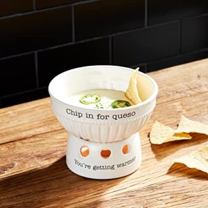 Mud Pie Circa Queso Cheese Dip Warming Stand, White, 4 1/2" x 6" dia