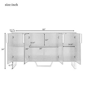 XD Designs Modern Luxury 60'' Large Storage Cabinet with Gold Metal Handles & Legs, Kitchen Buffet Cabinet Console Entryway Table with Adjustable Shelves for Living Room Kitchen (White-F)