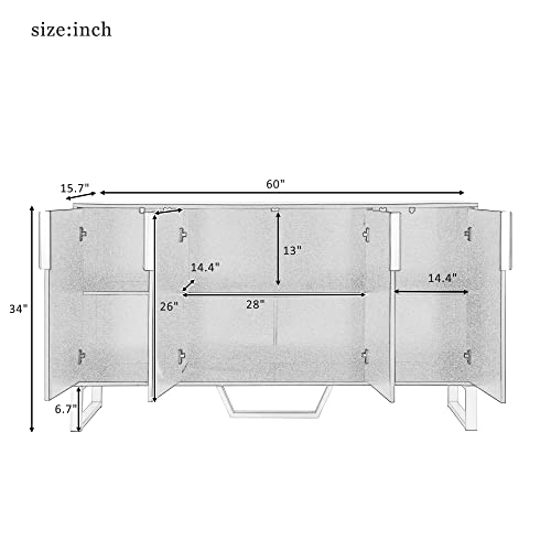 XD Designs Modern Luxury 60'' Large Storage Cabinet with Gold Metal Handles & Legs, Kitchen Buffet Cabinet Console Entryway Table with Adjustable Shelves for Living Room Kitchen (White-F)