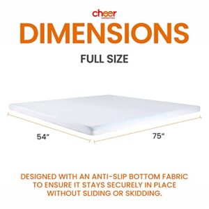 Cheer Collection Full Size Mattress Topper, 4 Inch Gel Infused Memory Foam Bed Topper with Washable Bamboo Cover, Supportive Dual Layer Soft and Firm Mattress Top - 54" x 75" x 4" Inches