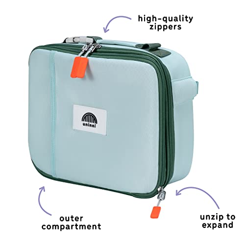 uninni Mint Insulated Lunch box for Kids - Age 3+ with Leak-Resistant Storage, Mesh Pocket, Removable Divider for Snacks, Sandwiches and Drinks, BPA-Free Food-Grade lunch bag kids, Girls and Boys