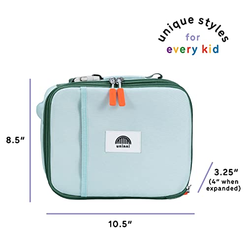 uninni Mint Insulated Lunch box for Kids - Age 3+ with Leak-Resistant Storage, Mesh Pocket, Removable Divider for Snacks, Sandwiches and Drinks, BPA-Free Food-Grade lunch bag kids, Girls and Boys
