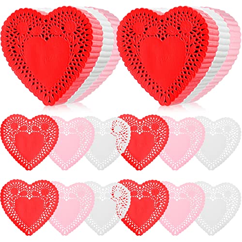 1500 Pieces Mini Valentine Heart Doilies 4 Inch Lace Paper Doilies Heart Shape Paper Doilies Red, Pink, White Heart Cutouts Crafts Valentines Day Doilies Gift for Valentine's Day Party Decorations
