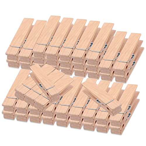 50PCS Large Premium Clothes Pins Wooden, Wooden Clothespins for Draft, Heavy Duty Natural Laundry Clip for Clothes line Outdoor, Hanging Clothing, Pictures, Multi-Function Close Pins for Photo Holder