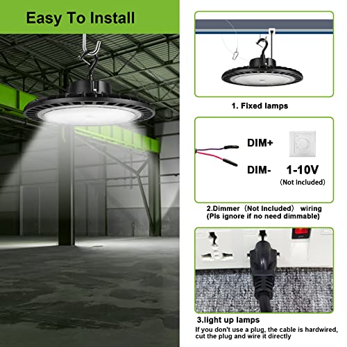 SENSAN led LED High Bay Light 100W 1-10V Dimmable UFO Commercial Lighting Fixture 5000K 5' Cable with US Plug Equivalent to 400W HPS/HID - Ideal for Garage Shop Lights Workshops Warehouse Factory