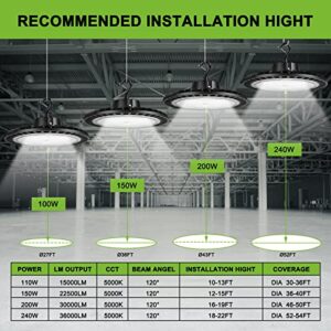 SENSAN led LED High Bay Light 100W 1-10V Dimmable UFO Commercial Lighting Fixture 5000K 5' Cable with US Plug Equivalent to 400W HPS/HID - Ideal for Garage Shop Lights Workshops Warehouse Factory