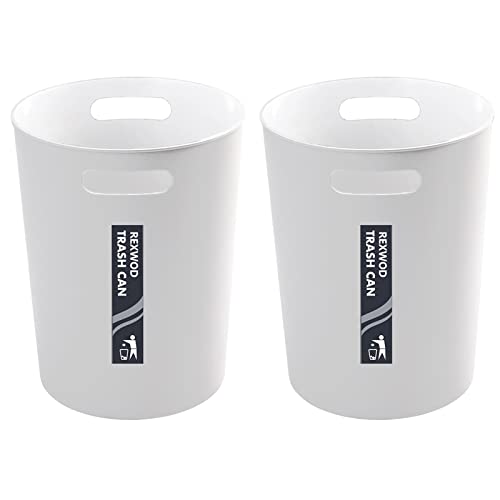 REXWOD Small Trash Can Wastebaske 1.5 Gallon Garbage Bin Round for Small Space Bathroom Office Bedroom,White 2 Pack