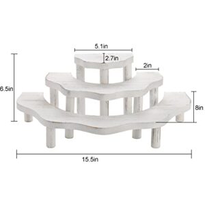 Suwimut Whitewashed Wood Cupcake Stand, Semicircle Dessert Appetizer Tiered Display Riser, 3 Tier Half Moon Dessert Stand for Display or Collections