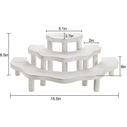 Suwimut Whitewashed Wood Cupcake Stand, Semicircle Dessert Appetizer Tiered Display Riser, 3 Tier Half Moon Dessert Stand for Display or Collections