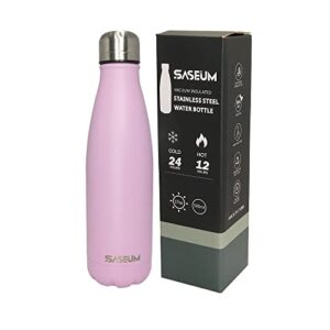 SASEUM Kids Insulated Metal Water Bottles 17oz Stainless Steel Double Wall Vacuum Thermal Flask with Lid Keep Cold for 24 Hours and Hot for 12 Hours Water Jug for School,Sports-Pink