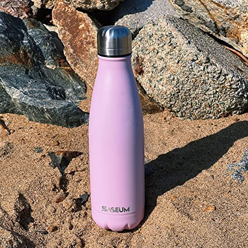 SASEUM Kids Insulated Metal Water Bottles 17oz Stainless Steel Double Wall Vacuum Thermal Flask with Lid Keep Cold for 24 Hours and Hot for 12 Hours Water Jug for School,Sports-Pink