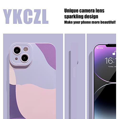 YKCZL Compatible with iPhone 14 Plus Case,Cute Painted Art Heart Pattern Full Camera Lens Protective Slim Soft Shockproof Phone Case for Women Girls-Purple